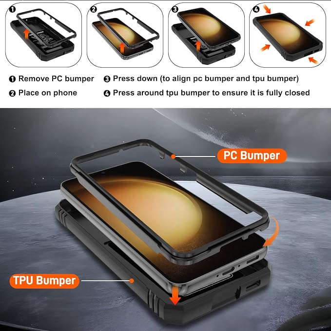 Fit for Samsung Galaxy S23+ Plus Case with Screen Protector*2, Build in 360° Rotating Ring Kickstand, Military Grade Protective Case for Samsung S23 Plus Phone, Black - Image 4