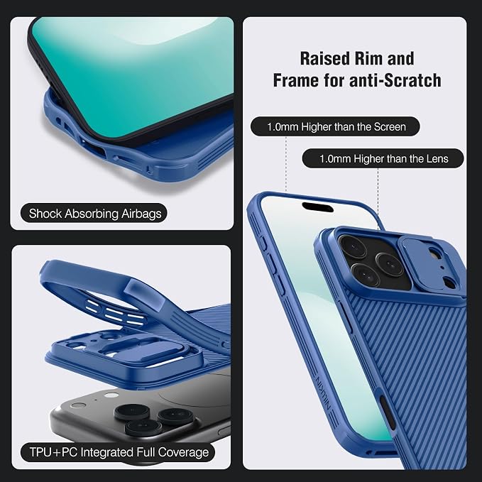 Nillkin Camshield Case for iPhone 17 Pro Max Case, [Built-in Dual Camera Cover][Slim Profile] [Military Grade Drop Protection] Shockproof Bumper Phone Case 6.9 inch 2025 Blue - Image 3