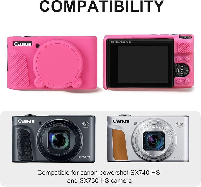 BOVKE Hard Case+Silicone Cover for Canon PowerShot SX740 HS Camera, Rosered | SX740 SX730 Digital Camera Shockproof EVA Storage Bag & Soft Silicone Protective Case with Removable Lens Cover, Wrist Strap - Image 3