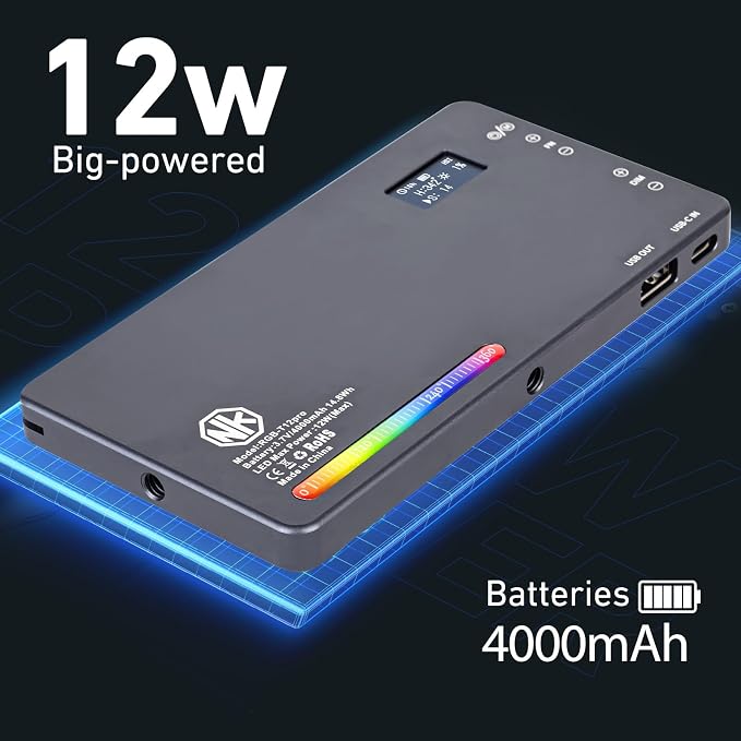 T12 Pro RGB Video Light,12W Portable LED Camera Light with 2500-8000K, 4000mAh Rechargeable Battery, 21 Effects, CRI 96+, for Studio Photography, Vlogging, Streaming, Selfie Video and Phone Recording - Image 2