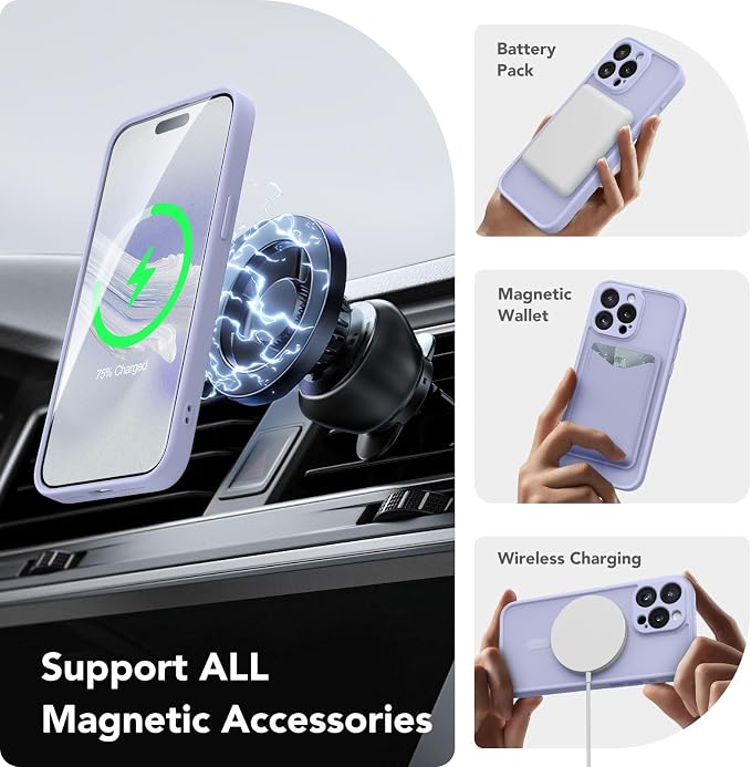 CAPRARO for iPhone 13 Pro Max Case, Compatible with MagSafe Lilac | Upgraded [Full Camera Protection] Shockproof Protective Slim Translucent Matte Magnetic Phone Case 6.7'', Lilac - Image 3