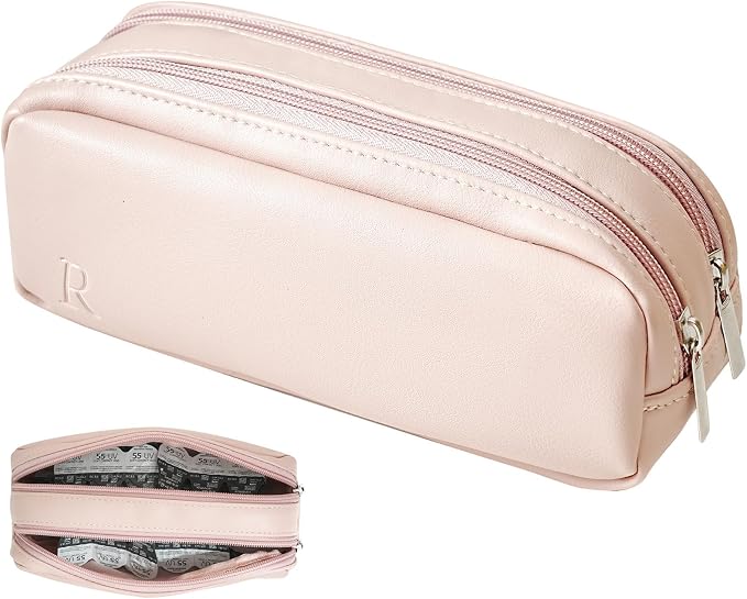 Portable Daily Contact Lens Case Organizer, Traveling Contact Cases Bag with Clearly Labeled R & L, Water-Resistant Disposable Contact Lens Dispenser, Storage up to 60 lenses(Pink) by Unknown