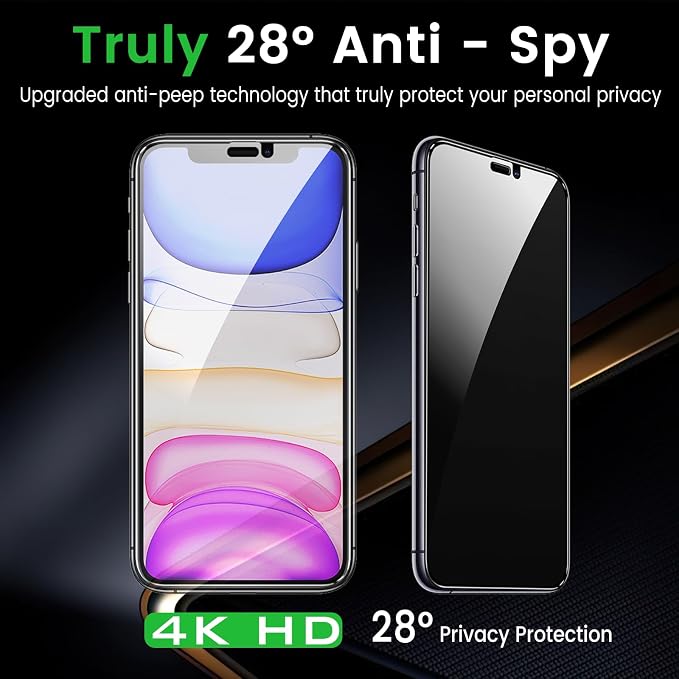Romkasi 3 Pack Privacy Screen Protector for iPhone 11 6.1 Inch with 3 Pack Camera Lens Protector, Anti Spy Tempered Glass Film, Anti-Scratch, Touch Sensitive, Case Friendly - Image 4