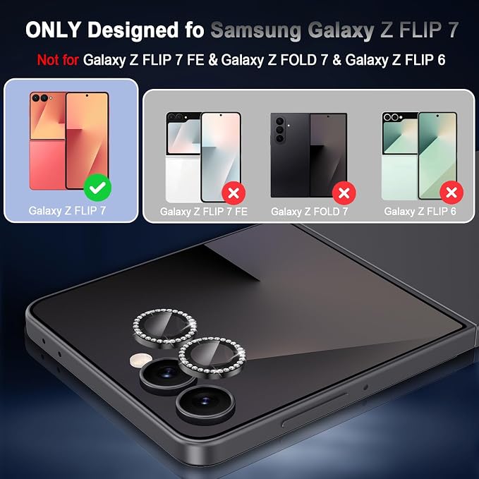 Meshine for Samsung Galaxy Z Flip 7 Camera Lens Protector,Scratch Proof,Strong Adsorption,9H Hardness with Metal Ring Camera Cover,Ultra Thin Case Friendly, Accessories Lens Protector,Shiny Black - Image 2