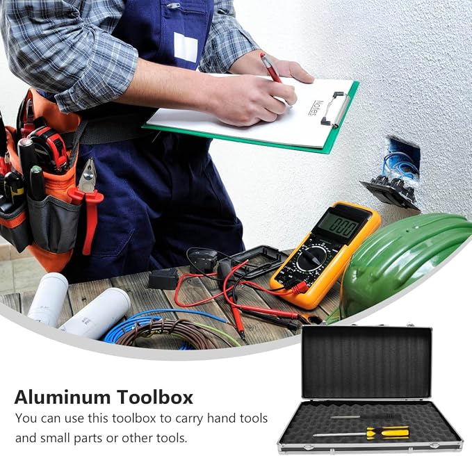 Aluminum Case with Foam Inserts - Aluminum Hard Case Carrying Metal Professional Portable Tool Box Organizer for Test Instruments Cameras Tools Parts and Accessories - Image 5