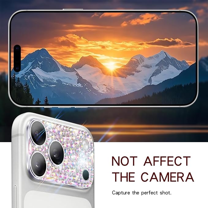 Bling Diamond Camera Lens Protector Compatible with iPhone 17 Pro, Metal Glitter Gem Camera Cover，9H Tempered Glass lens full Screen Sparkle Rhinestone Protector - Image 6