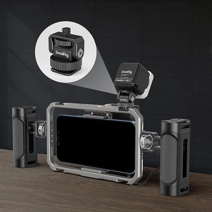 SmallRig Mini Ball Head Cold Shoe Mount Adapter with 1/4"-20 Thread - 3577 | 1/4" Thread to Cold Shoe Adapter, Ball Head for Angle Adjustment, Mounts on Camera/Phone Cage for LED Light - Image 2