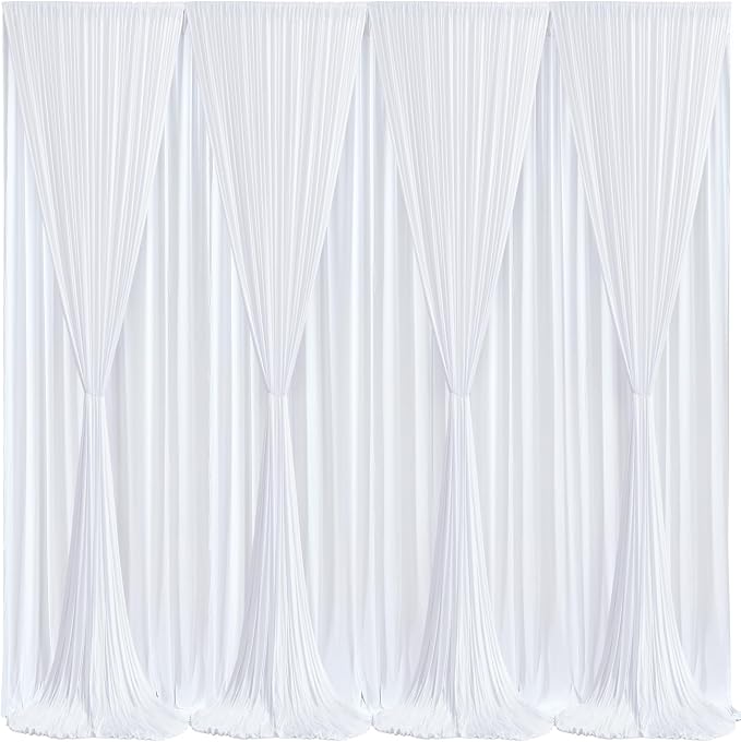 White Backdrop Curtains 8 Panels, 10 Feet Wrinkle-Free Polyester Photography Backdrop Drapes for Wedding Baby Shower Party Background Backdrop Stand- 32 X10FT (White) - Image 2