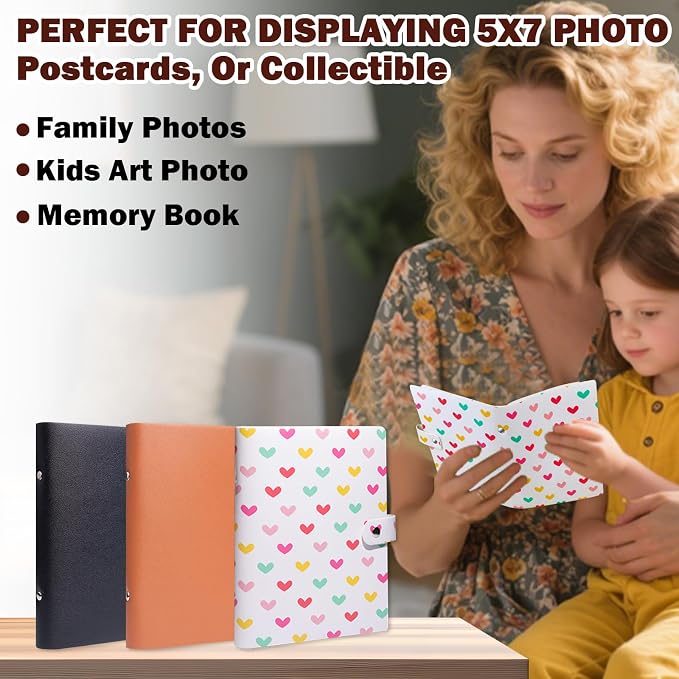 2 Pack Small Photo Albums 5x7 Pictures, 104 Photos Total, White | Leather Cover, Buckle Design, Acid-Free Pages, Top-Loading Pockets, Compact Carry, Photos Postcards & Artwork - Image 9