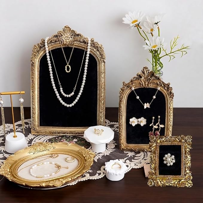 3 Pcs Jewelry Display Stand Organizer, Gold Vintage Ring Holder, Resin Necklace Holder Organizer, Photo Frame Earring Holder, Jewelry Holder for Wedding, Selling, Room Decor (Black) - Image 7