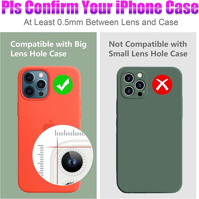 AGVEE 3+3 6 Pack for iPhone 12 Pro Max Camera Lens Protector Cover | Individual Bling Diamond & Bling Glitter Sparkle Cute Gem Metal Ring, 9H Tempered HD Glass - Image 3