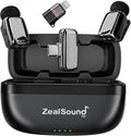 ZealSound Mini Wireless Lavalier Microphone for iPhone iPad Android, Dual Channel Wireless Microphones with Noise Cancellation, Mute & Volume Control, 33H Battery Case, USB-C & Lightning Plug & Play by zealsound