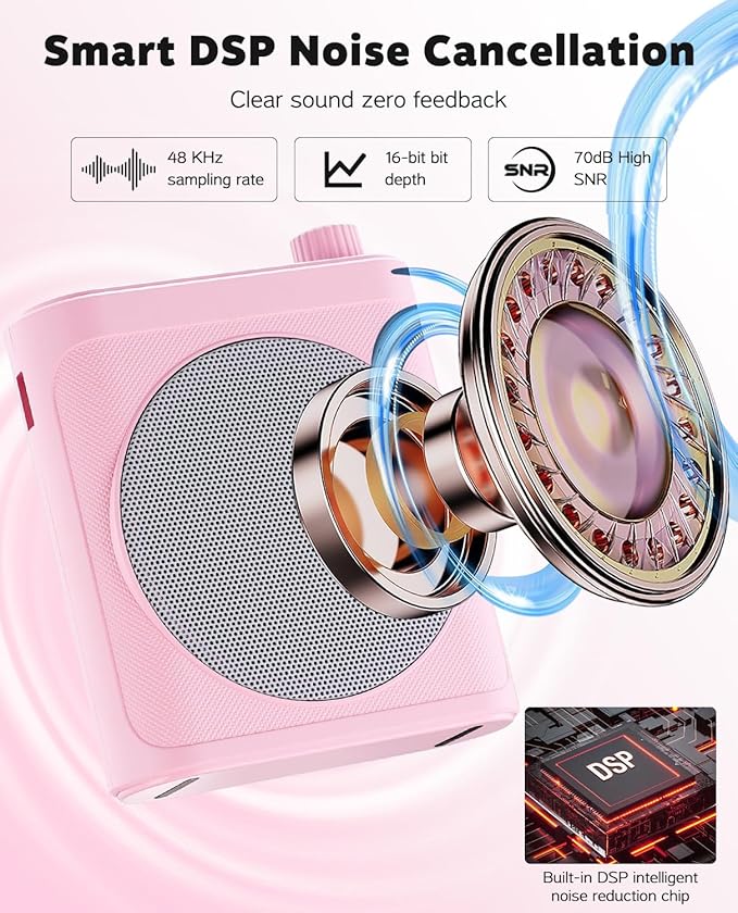 Tearstone Voice Amplifier for Teachers with Bluetooth, Dual Magnetic Mics | Portable Rechargeable Speaker with Clip-On Lapel Microphones for Classroom, Tour Guide, Public Speaking, Training (Pink) - Image 3