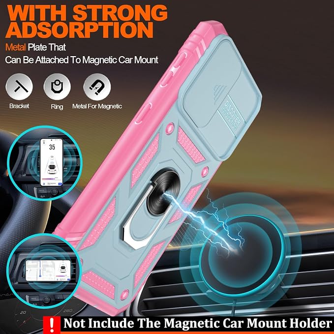 Gritup for Galaxy S21 Phone Case Military-Grade Shockproof with Kickstand | with 2 PCS Screen Protector, Slide Camera Cover, Heavy Duty Outdoor Protection Funda para Galaxy S 21 Cover-Green+Pink - Image 7