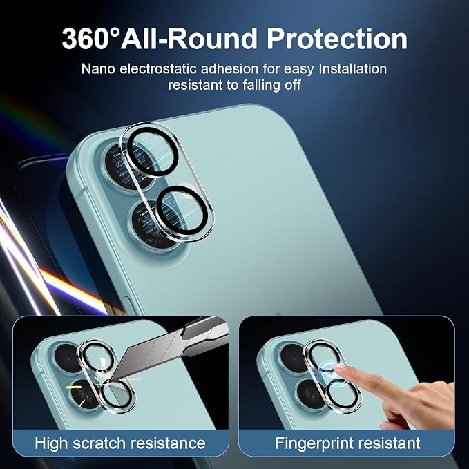 NEW'C 3x for iPhone 16 Screen Protector (6.1 inches)+ 3x Camera Lens Protector, Sensor Protection, Case Friendly Tempered Glass Film + Dust Plug- Easy installation tool include - Image 4
