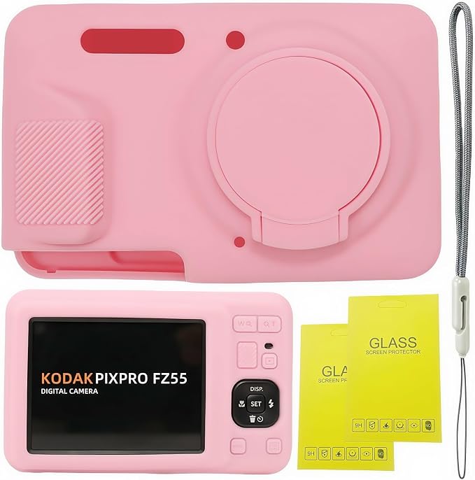 Case for Kodak PIXPRO FZ55, FZ55 accessories | Soft Silicone Protective Case Removable Lens Cover, Comes with 2 Screen Protectors and 1 Wrist Strap. (Pink) by SZHSYJY