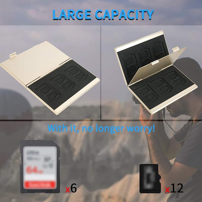 SD Card Holder, SD Card Case,LAVILI CF Memory Card Holder Case Aluminum | Alloy Hard Shell, Double-Layer Capacity for 6SD Cards and 12 TF Cards - Image 4