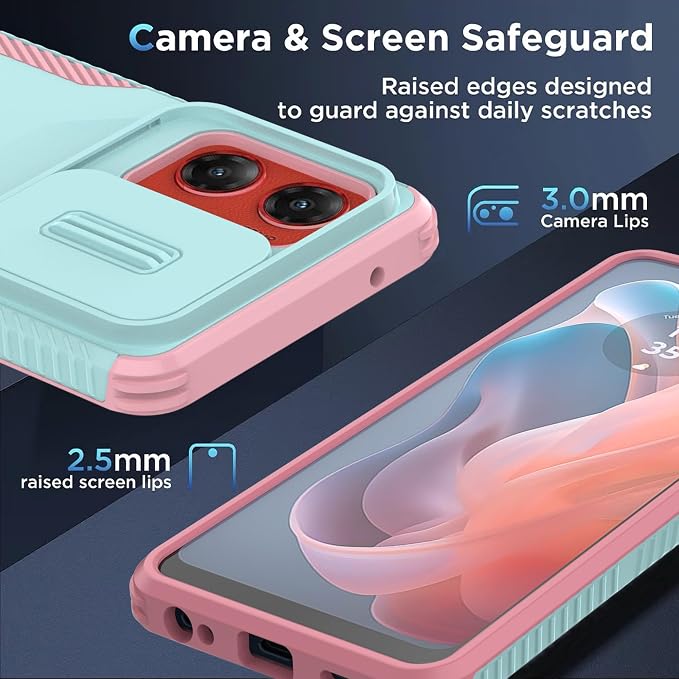 for Motorola G Stylus 5G 2024 Case with 1 HD Screen Protector & Slide Camera Cover[Military-Grade]Phone Case Heavy Duty Rugged Shockproof Protective Cover for Moto G Stylus 5G 2024(Cyan/Pink) - Image 5