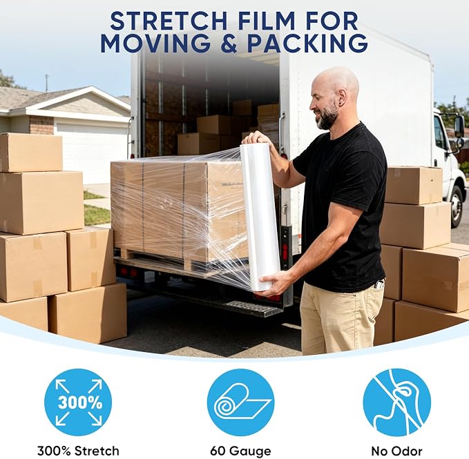TICONN Stretch Wrap Roll, 15 in x 1000 ft Plastic Wrap for Moving Furniture | Odorless Industrial Strength Stretch Film, 300% Stretchability, Self-Adhering, Ideal for Furniture, Box Protection - Image 5