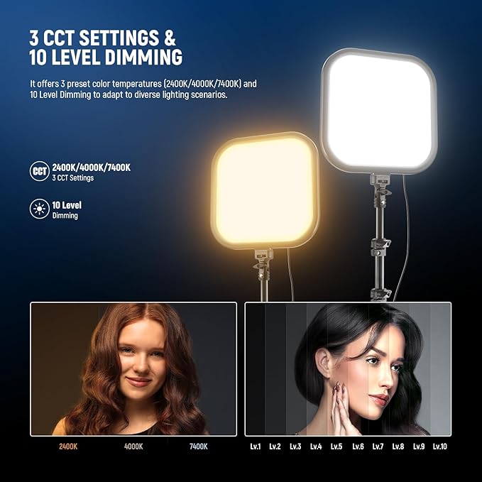NEEWER BASICS15W 10.8" LED Video Light Panel Lighting Kit with 63" Tripod Stand/Phone Holder,Edge Lit Bi Color Dimmable Full Screen Light 816lux CRI95+ for Photography Filming Recording Streaming,L220 - Image 3