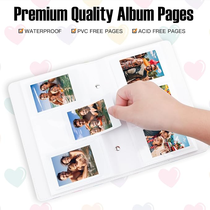 Veicevol 156-Pocket Album for Instax Mini & Polaroid 2x3 inch Photos, White | PU Leather Cover, Portable Album, Mini Photo Album for Fujifilm Instax Mini Camera, Polaroid Camera, Wedding Keepsake - Image 4