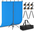 Emart 5x6.5ft Blue Screen Backdrop Kit with T-Shape Stand and 6 Clamps | Reverse folding base for easy storage & transport，perfect for Photography, Photoshoot, Studio Video Recording, Streaming by EMART