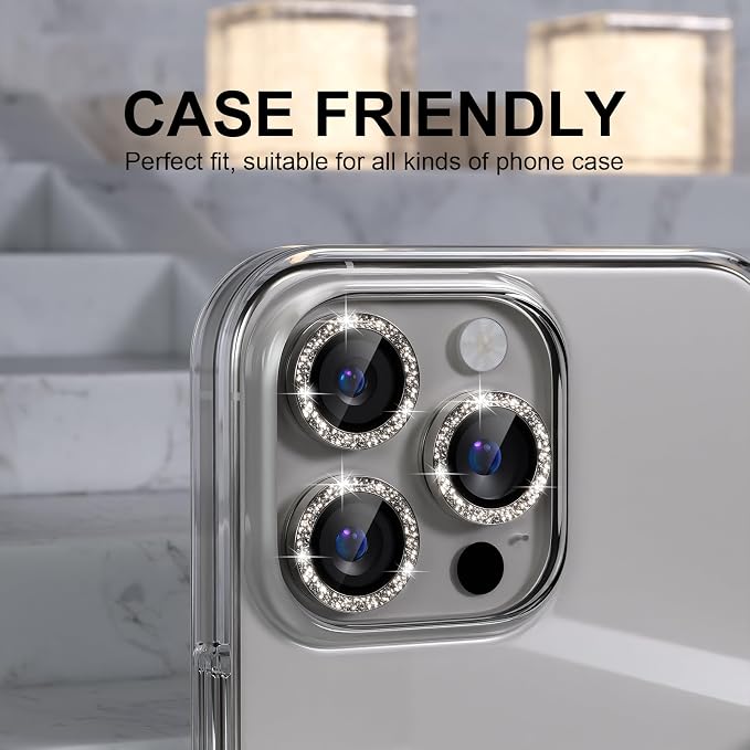 Choiche for iPhone 16 Pro/iPhone 16 Pro Max Camera Lens Protector | Ultra HD, Bling 9H Tempered Glass Camera Cover Screen Protector Metal Ring Decoration Accessories (Glitter-Titanium Natural) - Image 4
