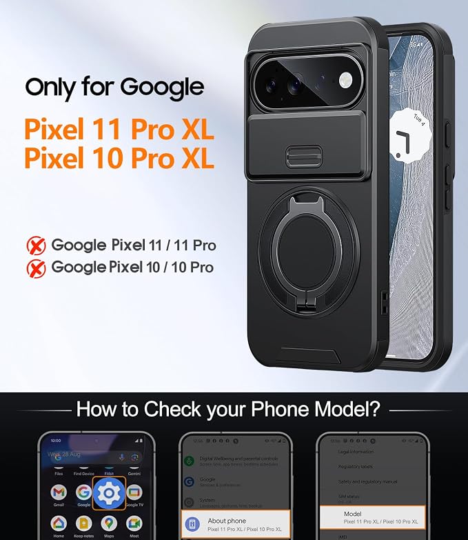 JAME for Google Pixel 10 Pro XL/11 Pro XL Case, Stand & Slide Camera Cover | Ring Holder Kickstand, Screen Protectors, Dual-Layer Shockproof Protective, Magnetic Accessory Friendly Phone Case, Black - Image 2