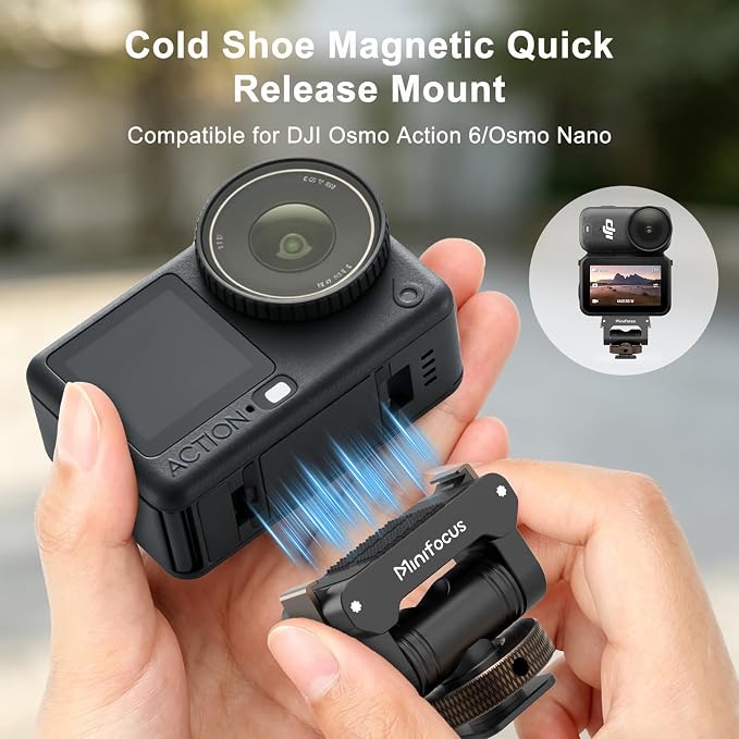 MINIFOCUS Cold Shoe Mount Adapter Compatible with DJI Osmo Nano/Action 6, Dual-Direction Magnetic Mount with 1/4" Screw Hole Quick Release Holder for Tripod DSLR Camera Hot Shoe Accessories - Image 7
