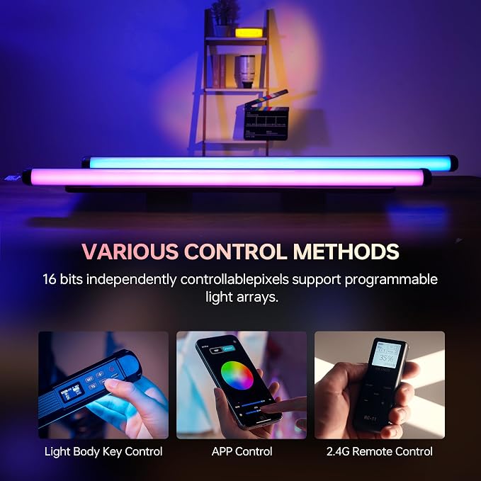 VILTROX K90 2 Pack RGB Tube Light, 30W 38inch Large RGBWY Photography LED Video Stick Light Wand with APP/2.4G/Remote Control, CRI 97+, 26 Scenes, 2500K-8500K, 14.8V/3300mAh Battery, Magnetic Chip - Image 4