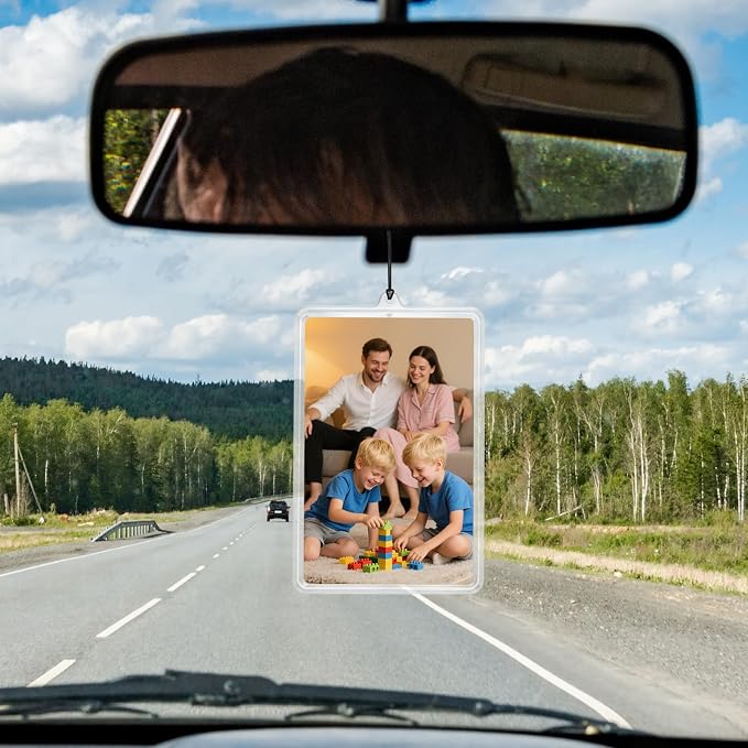 4Pcs Flip-Top Transparent Card Holder Car Hanging Photo Frame with Black Rope, Car Picture Holder Decor, Custom Rear View Mirror Hanging Picture Photo Ornament - Image 6