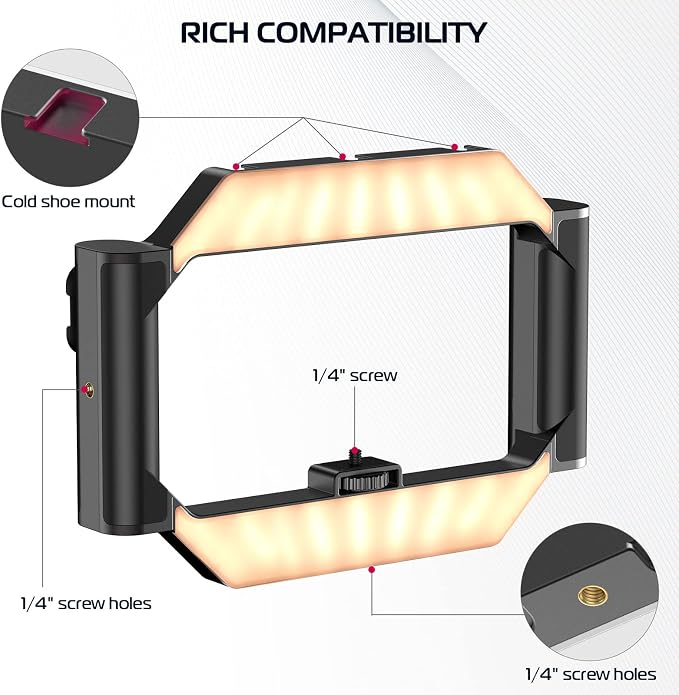 ULANZI Smartphone Video Rig with Light, U-Rig Light Cell Phone Handheld Stabilizer with Ring Light 2500K-9000K CRI 90+ for Filmmaking Live Steam YouTube Video Recording, with 5000mAh Build-in Battery - Image 6