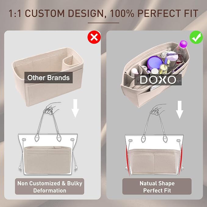 Doxo Purse Organizer Insert for Handbags & Base Shaper 2pc Set, Felt Neverfull MM Organizer Insert, Tote Bag Organizer with Zipper and Bottle Holder, Fit Speedy 30 Neverfull MM and More,Burgundy-L - Image 5