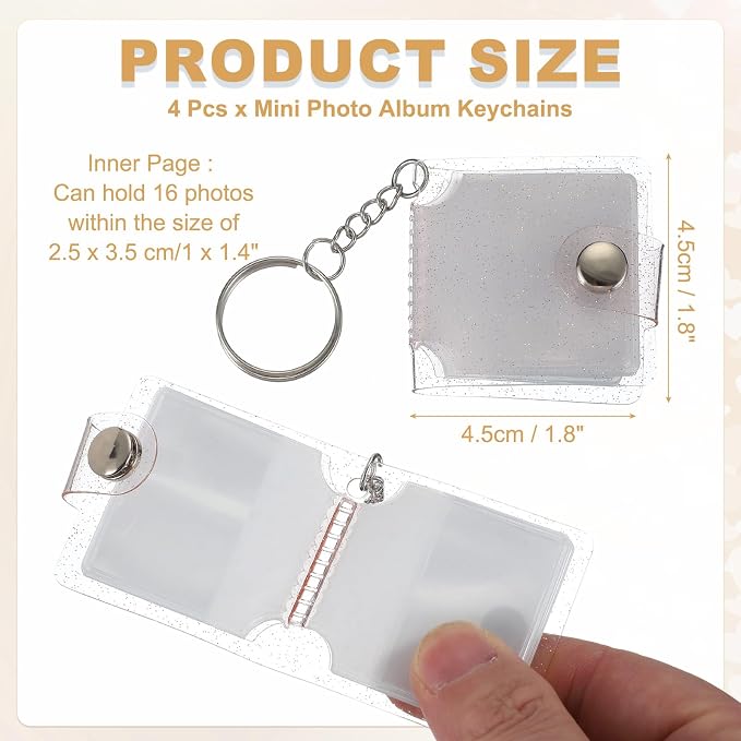 uxcell 4 Pcs Mini Photo Albums, 1.8 Inch PVC Small Photo Storage with Keychain Photo Album with 16 Pockets for Pictures Valentine's Day Gift Wedding, Pink - Image 2