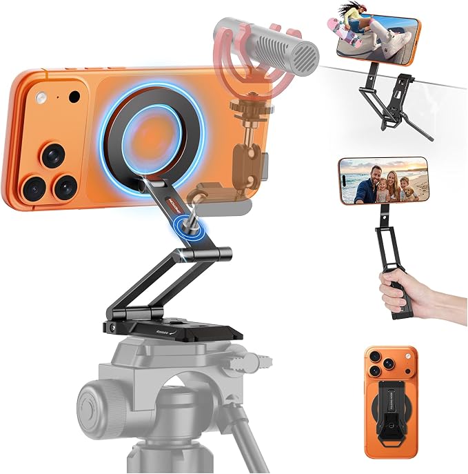 OMOTON TP06-E [3-Adjust] Sturdy Compact Magnetic Phone Tripod for iPhone 17 | Mini Phone Stand for MagSafe, Two 1/4" Screw& Arca, Fold Hook, Fits Vlog, Creators, Live, Women Men Gift, Travel Essentials by OMOTON