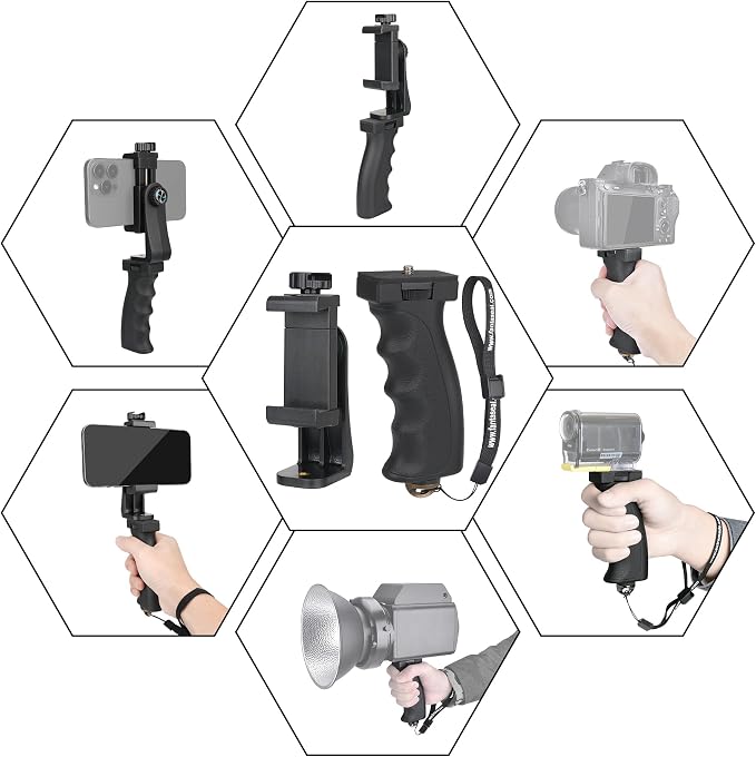 Ergonomic Smartphone Vlogging Hand Grip Stabilizer Holder Mount Video Kit | Landscape+Portrait Dual Mode, Anti-Falling Safety Strap,Mic/Light Adapter,Portable & Solid Selfie Stick for iPhone Samsung - Image 6