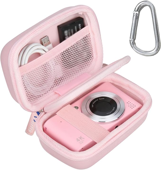 Digital Camera Case for FJFJOPK/for Lecnippy 4K Vlogging Camera/SECHKISS/Fleafer Upgrade FHD 1080P Digital Camera with Mesh Pocket for Accessories SD Card Cable (Case Only) (Pink) by Unknown