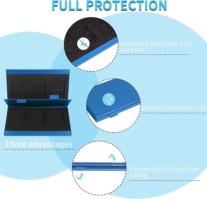 SD Card Holder, SD Card Case, LAVILI CF Memory Card Holder Case Aluminum Alloy Hard Shell, Double-Layer Capacity for 6SD Cards and 12 TF Cards Blue Color - Image 5