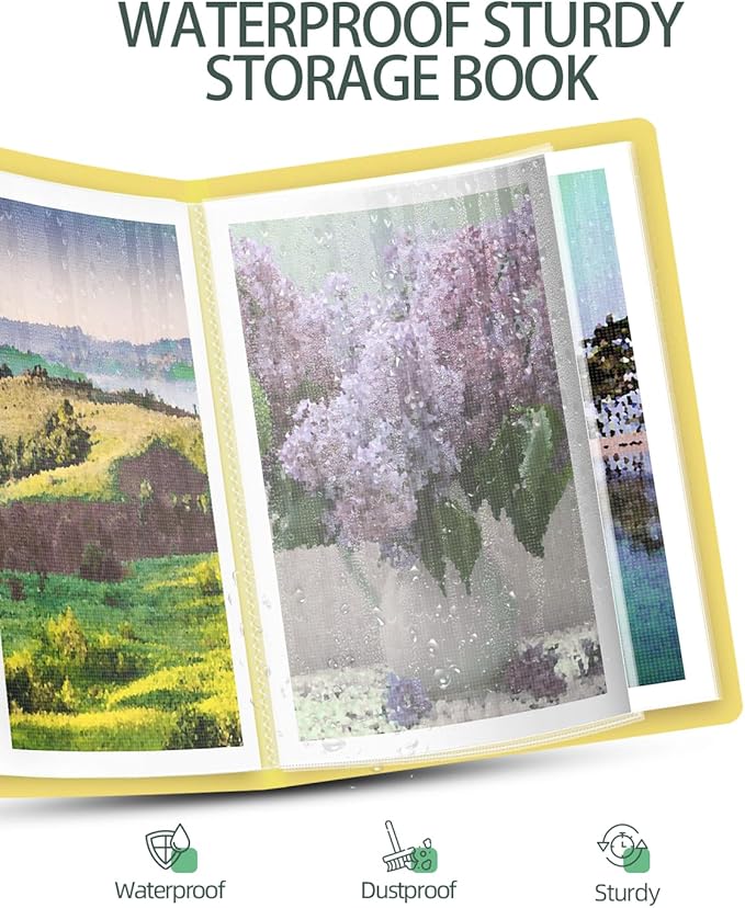 SXhyf A3 Diamond Painting Storage Book for 60 Diamond Painting Pics, 30 Pages Diamond Art Storage Book, Diamond Painting Presentation Portfolio Folder for Artwork (Yellow, A3-16.5 x 12.1 in) - Image 3