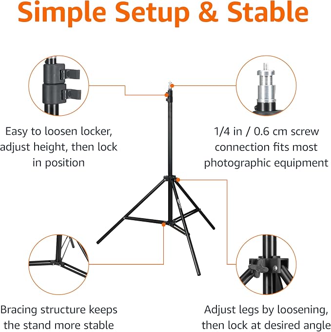 Amazon Basics Portable Aluminum Photography Light Stand Tripod with Case, 2.8-6.7 feet, Black - Image 2