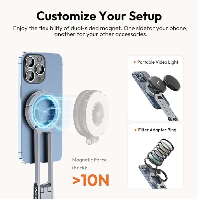 ULANZI MA30 Magnetic Phone Tripod Stand for iPhone - Aluminium Maglock Smartphone Mini Tripod Pocket Cell Phone Stand Strong Magnet Quick Mount Compatible with iPhone 17 16 15 14 13 12 Series, Silver - Image 6