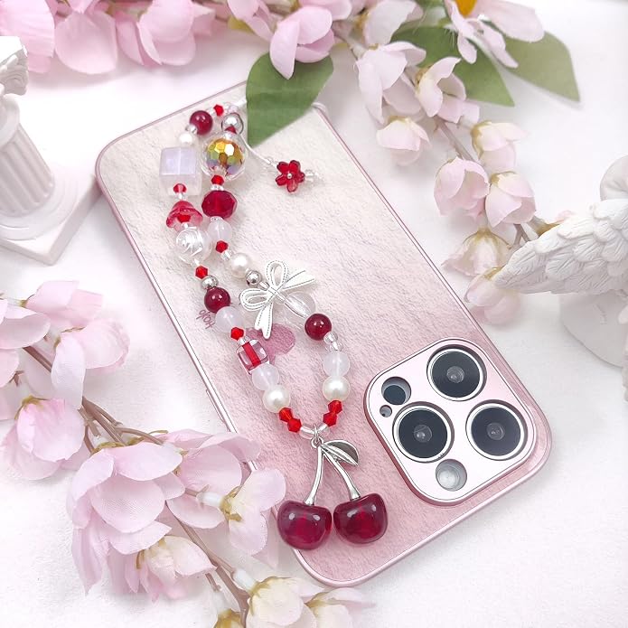 cioatu Phone Charms Cute Cherry Butterfly Cell Phone Lanyard Strap Wrist Strap for Bag Airpods Camera Pendants Decor - Image 6