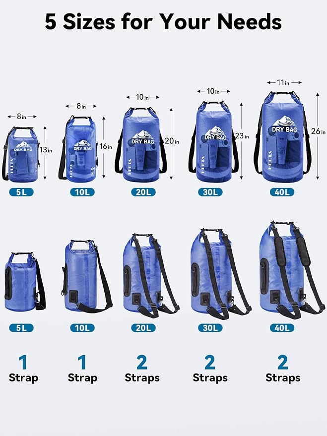 HEETA Dry Bag Waterproof Backpack with Phone Case 5L/10L/20L/30L/40L | Roll Top Lightweight Dry Storage Bag for Women Men, Travel Boating Kayaking Paddle Board Camping Beach Essentials Accessories - Image 2