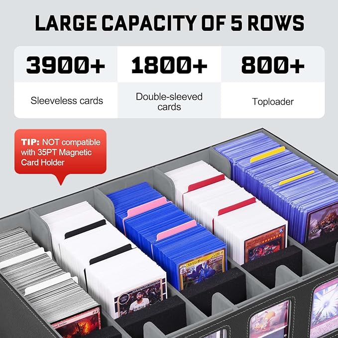 ZLCA Trading Card Storage Box 5-Row with Handle, MTG Storage Box | Holds 3900+ Cards with Commander Display, Top Loaders Organizer Case for TCG PTCG Sport Card(Black) - Image 2