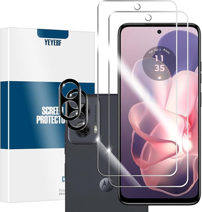 Moto G 5G 2024 HD Clear Tempered Glass Screen Protector + Camera Lens Protectors, [2+2 Pack] [3D Glass] [Anti-Glare] [Bubble-Free] Screen Protector Glass For Moto G 5G 2024 by YEYEBF