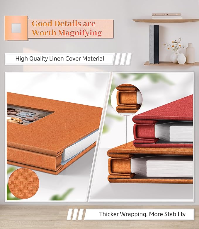 Artfeel Photo Album Self Adhesive Scrapbook Album for 3x5 4x6 5x7 8x10 Pictures,120 Pages Linen Cover with Display Window DIY Photo Book,Ideal Gifts for Family Travel Wedding Baby - Image 5