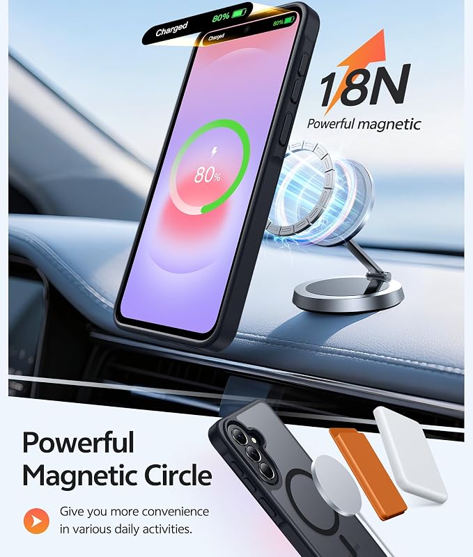 FNTCASE for Galaxy A37/A36 5G Phone Case, Fit for Magsafe, Screen Protector | Translucent Matte Magnetic Back, 14FT Military Grade Drop Protection, Shockproof Protective, for Samsung A37 Cover, Black - Image 3