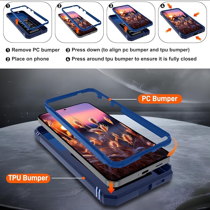 Gritup for Samsung Galaxy A57 5G Phone Case with Camera Cover | 2*Screen Protector & 360° Rotating Ring Kickstand, Military Grade Protective Cover para Samsung A 57, Blue - Image 3