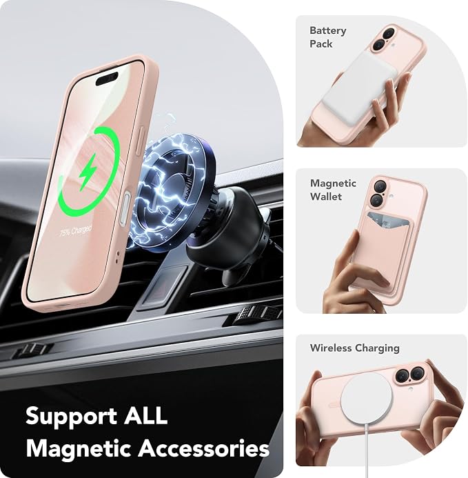 CAPRARO for iPhone 16 Case, Compatible with MagSafe | Upgraded [Full Camera Protection] Protective Translucent Matte Women Girl Magnetic Phone Case Cover, Cherry Pink - Image 3