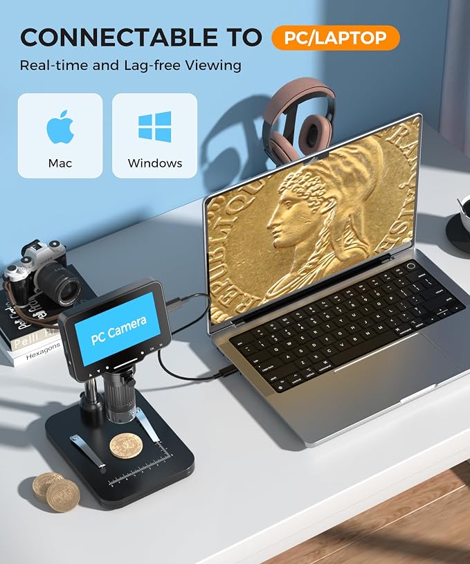 PalliPartners Digital Microscope for Coins with Light HD Screen | 4.3 Inch 1080P HD Screen, 10MP Camera, 1-1000X Zoom. Wireless USB Digital Microscope with Video Recorder for Inspection - Image 5